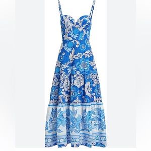 Farm Rio Women's Blue Cotton Midi Dress Full of Flowers